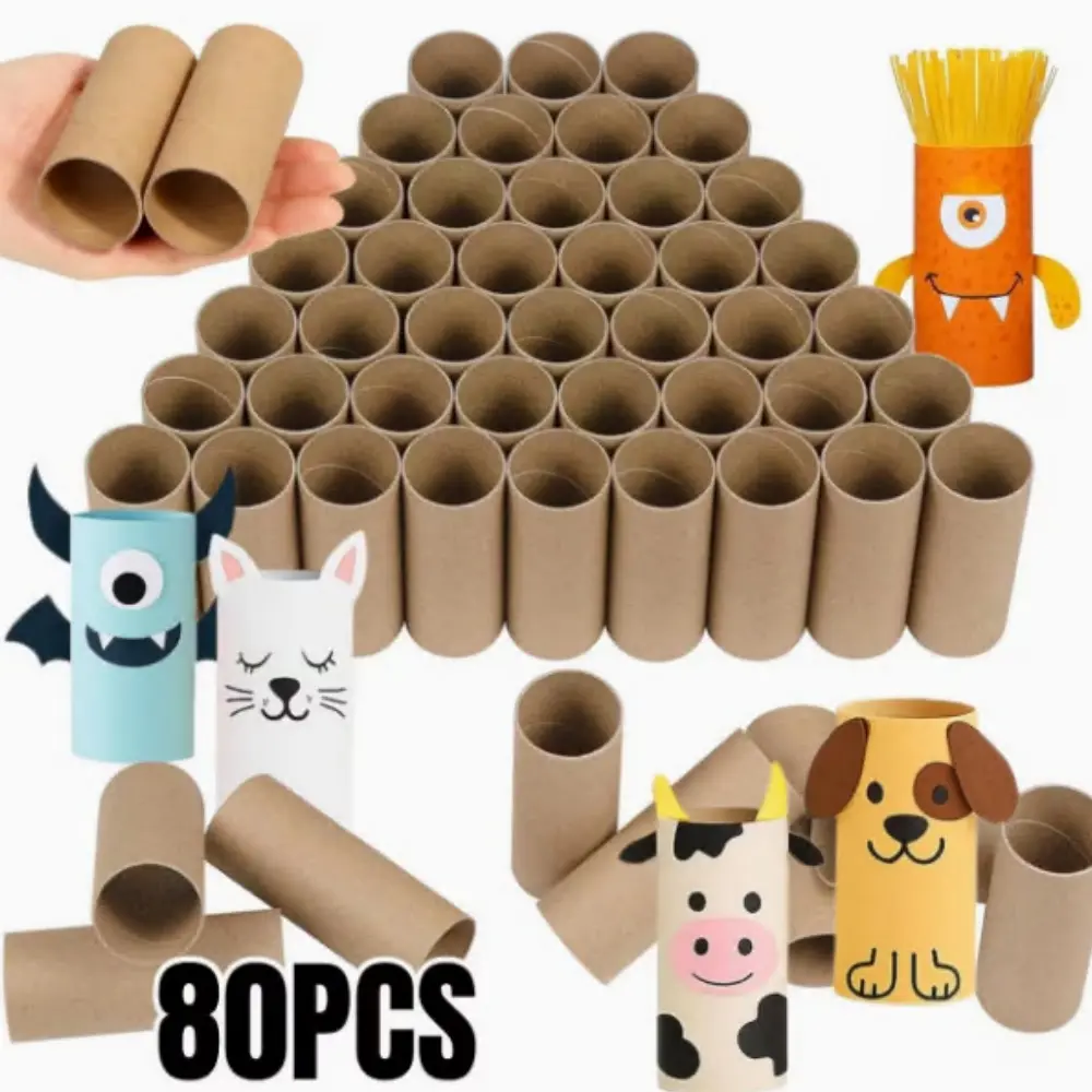 80-Pack Sturdy Paintable Craft Paper Tubes, 1.5x3.2 in High-Grade Brown Kraft, Smooth Clean Surface for Durability, DIY Crafts & Sports Outdoor Hat Decor
