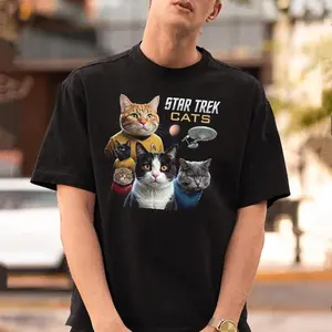 Star Trek Cats Crew Shirt Sci Fi Inspired Cosmic Feline Graphic Tee