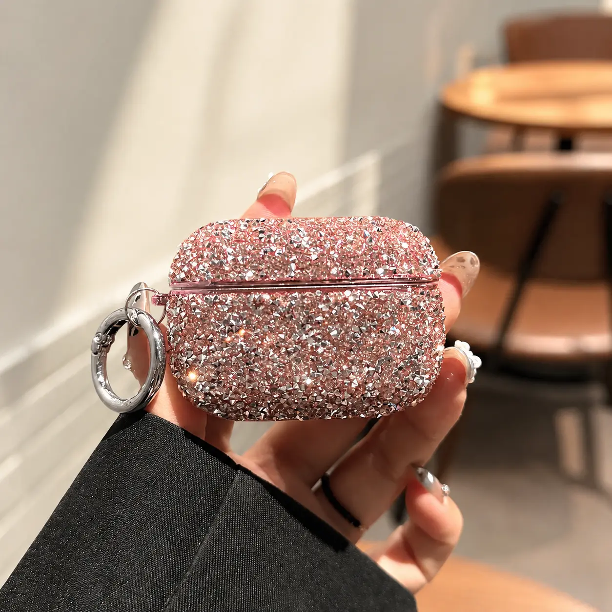 Sparkling Rhinestone AirPods Case with Keychain & Clip, Audio Electronic Accessory for AirPods Pro (1st,2nd,3rd,4th Gen) - Non-Slip Secure Protection Port Cover, Durable