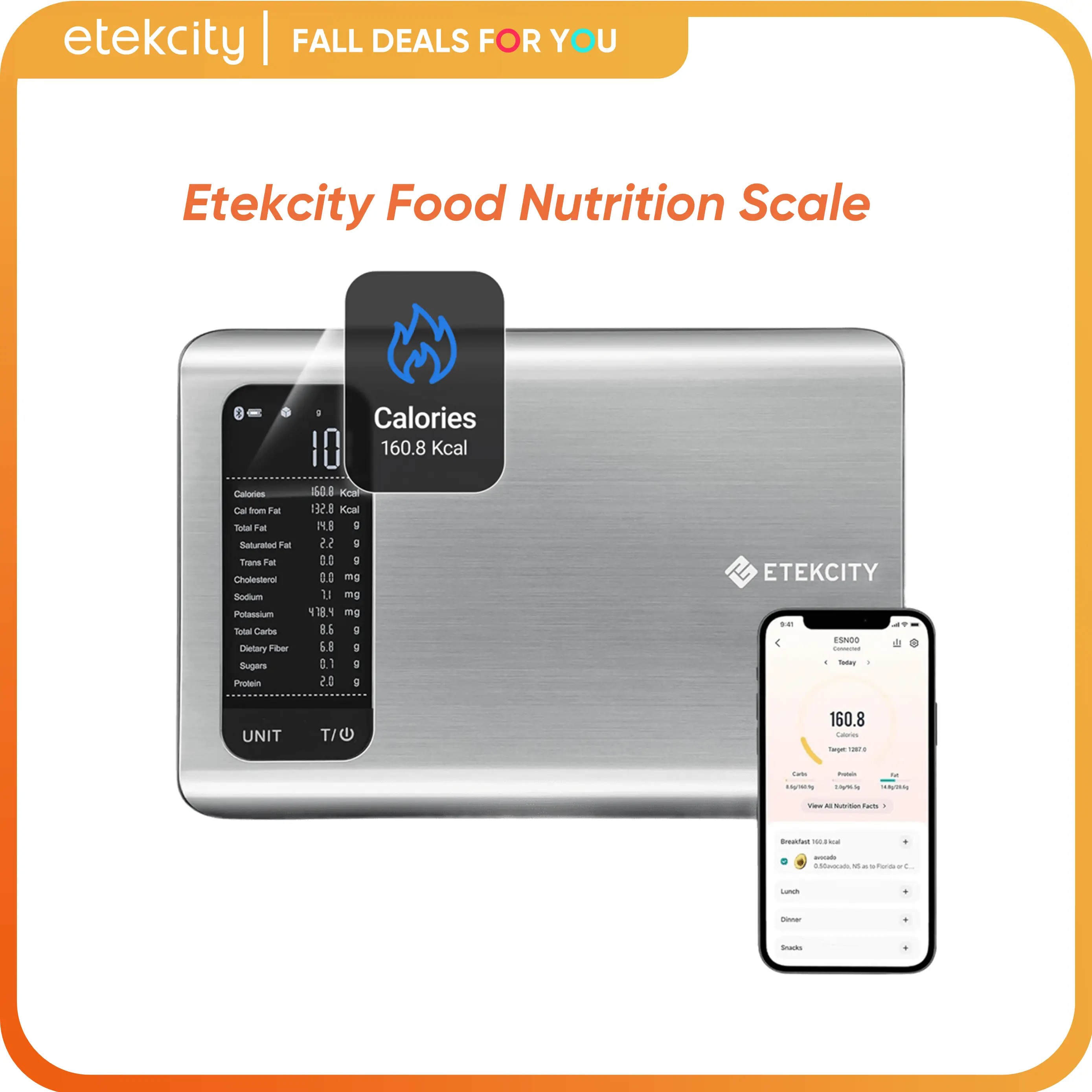 Etekcity Food Nutrition Scale, Digital Kitchen Calories Scale in Grams and Ounces, 19 Nutrient Facts, 11lb Capacity, Stainless Steel, Kitchen Gadgets,
