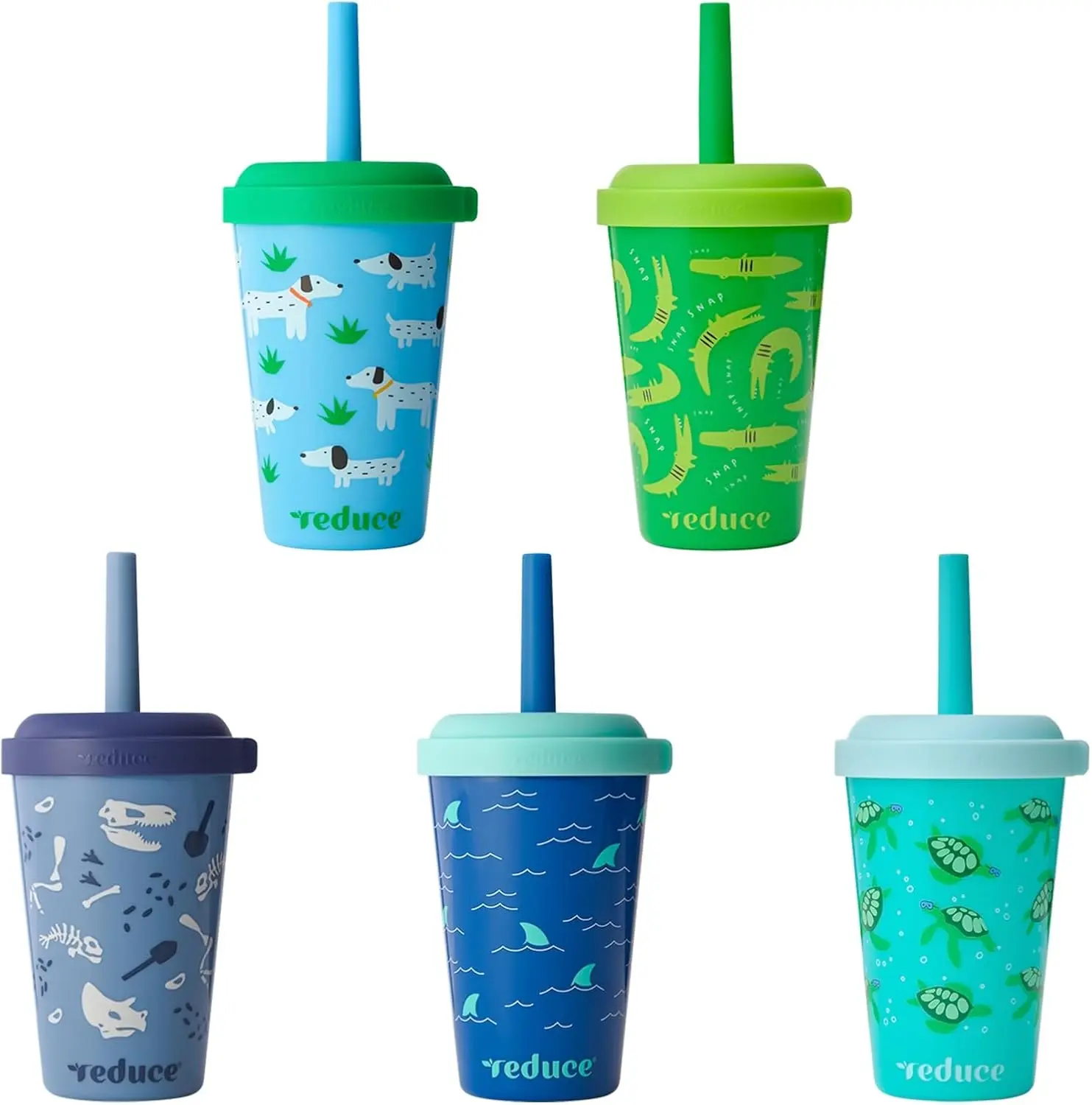 Reduce Gogos 12oz Kids Tumbler Pack - Spill Proof Cups with Straws, Stackable Reusable Toddler Drink Set