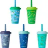 Reduce Gogos 12oz Kids Tumbler 5-Cup Family Set - Serendipity Themed Fruity Cutie Design, Scavenger & Animal Elements, Spill-Proof Lids, Stackable, Washable Reusable Straw Cups for Toddlers, Families’ Play Date Use