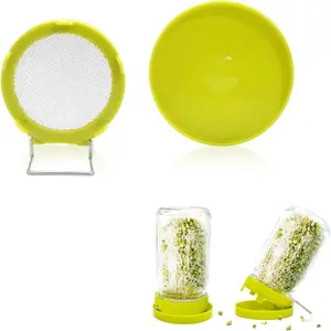 Wide Mouth Mason Jar Sprouting Kit with Sprouting  and Drainage Tray - Ideal for Bean, Alfalfa Sprouts and Microgreens, Vertical and Angled Placement Support( lid and  drip tray)