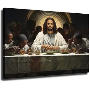 Black Jesus The Last Supper Wall Art African American Wall Art African Canvas Art Artwork for Living Room (Framed,24*36 inch)