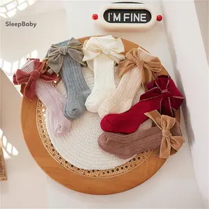 Baby Girl Knee High Socks Soft Long Socks Cotton Stockings with Velvet Bows for Infants Toddlers