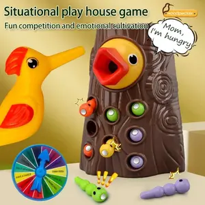 Woodpecker Interactive Bug Catching Game - Wooden Educational Toy for Kids Hand-Eye Skill Development & Fun Competition with Woodpecker Figure and Bug-Catching Elements