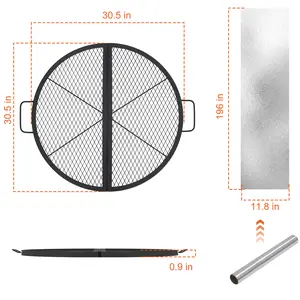 Foldable Fire Pit Grill Grate, Heavy Duty Steel X-Marks Campfire BBQ Cooking Grid with Handle, Portable Outdoor Camping Cookware for Campfire and BBQ