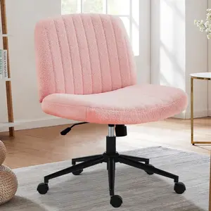 Cross-Legged Fabric chair with Wheels, Cute Armless Office Desk Vanity Chair, Swivel Height Adjustable Wide Seat Chair with Comfy Padded