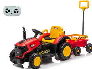 Mersco 12V Kids Electric Ride-On Tractor with Trailer, Polypropylene Material, LED Lights, Music Player, Realistic Farm Toy for 3-6 Years Old Unisex Christmas Gift