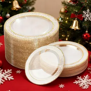 10-Piece Gold-Color Plastic Decorative Plates, Gold Charger Plates, Hammered Edge Design, Elegant Heavyweight Wedding Party Plates, Perfect for Large Events