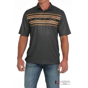 CINCH GREY/AZTEC ARENA FLEX POLO SHORT SLEEVE SHIRT MENS- MTK1863041