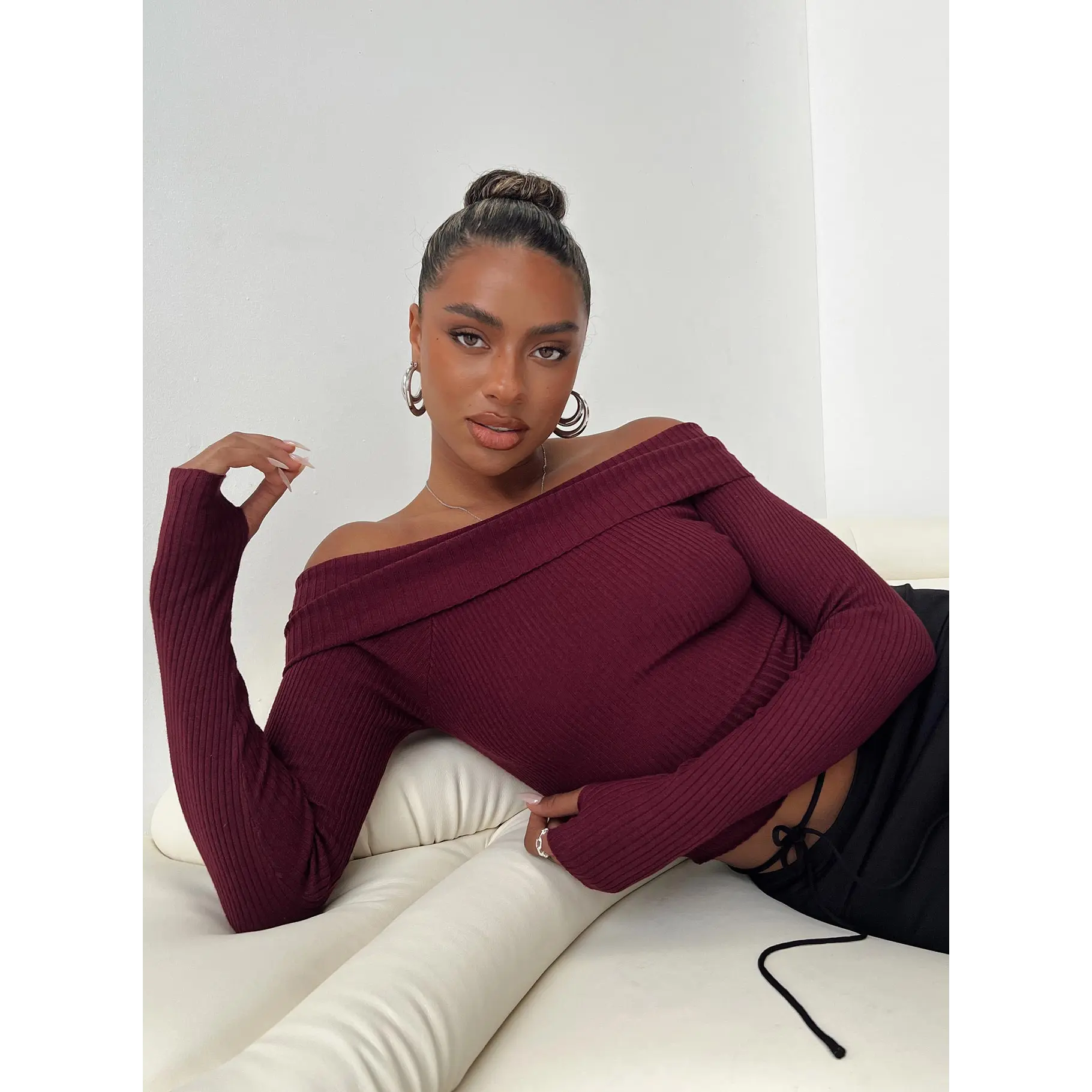 Morley Off Shoulder Sweater Burgundy Morley Off Shoulder Sweater Burgundy