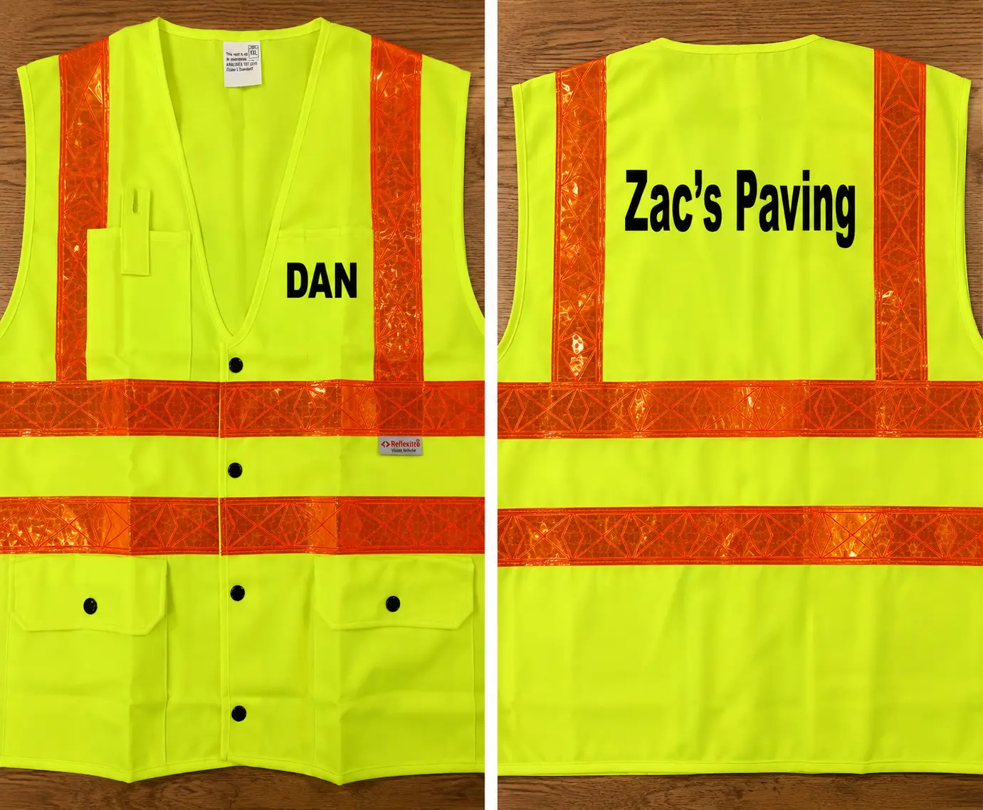 Personalized Reflexite Safety Vest for Workers with Custom Name and Company Print on Front and Back- Buy 5 for $100