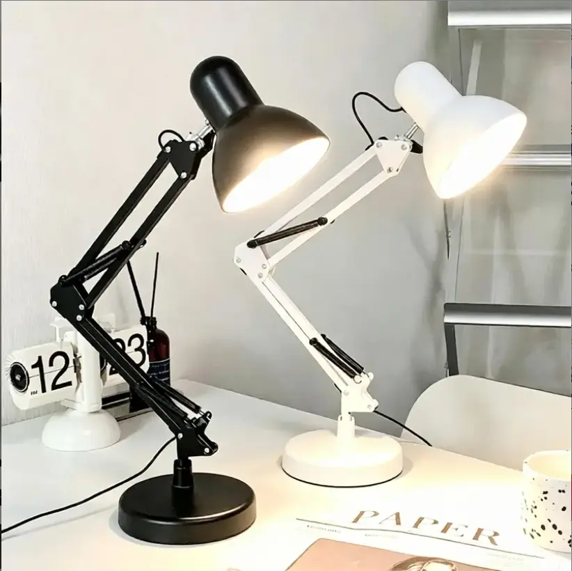 Metal Clamp LED Desk Lamp - 18in Multi-Joint Swing Arm, Adjustable Gooseneck, 55in Cable, Rocker Switch, Weighted Rotatable Base, Bases & Shades Included, for Students/Offices, Lamps for Bedroom Indoor Use