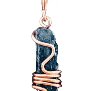 RAW BLUE KYANITE BARE COPPER WIRE WRAPPED AMULET