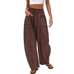 2025 women’s barrel sweatpants — high-waisted wide-leg drawstring athletic baggy lounge pants; colorblock soft fabric; comfortable fit true to size; vogue basic comfy minimalist smocked jogger style with pockets; jeans