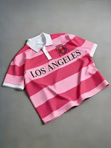 Men's Summer Striped Print Graphic Short Sleeve Polo Shirt, American Vintage Stripe Polo, Fashion Casual Clothing, Comfortable Breathable Fabric