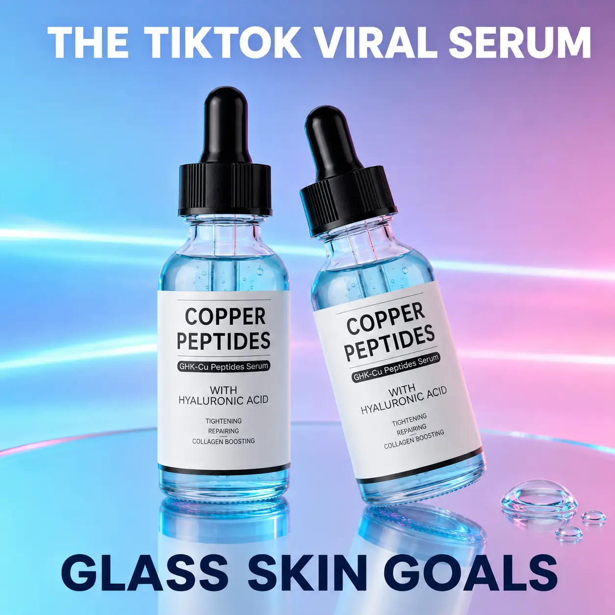 GHK-Cu Copper Peptide Firming Facial Serum, Lightweight Hyaluronic Acid Essence to Hydrate, Lock in Moisture, Boost Radiant & Smooth-Looking Skin, Non-Sticky Daily Care Skincare, 30ml, Deep Hydration