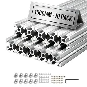 【Summervibes】VEVOR 10PCS 2020 Aluminum Extrusion Profile, 39.37 Inch 1000 mm, T Slot European Standard Anodized Linear Rail, High-Strength Extruded Aluminum Rail, for 3D Printer Parts and CNC DIY Workbench, Silver