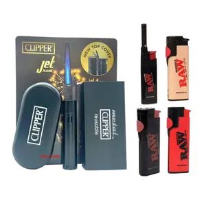 Clipper Full Metal Jet Flame Lighter with Metal Gift Box Refillable with choice of Raw refillable Phoenix and Extendo lighter build in poker