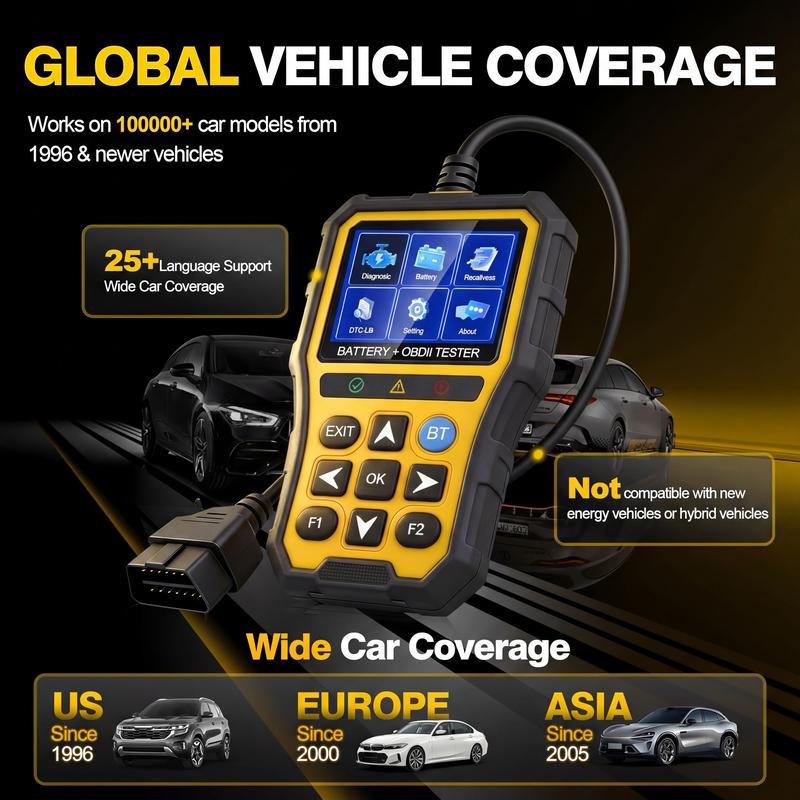 Hexibii 2-in-1 OBD2 Scanner Car Battery Tester ,PRO OBD2 Scanner Diagnostic Tool, Car Code Reader with Battery Tester, Check Engine Code Reader with Reset OBDII, Real-Time Date, DTC Lookup, Scan Tool for All OBDII Protocol Cars Since 1996