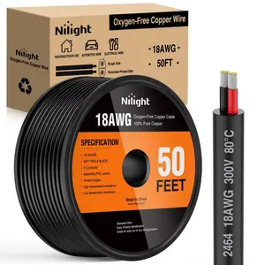 Nilight 50FT 18AWG Oxygen-Free Copper AWG Wires, Red-Black Stranded PVC Cord, 2-Conductor Parallel Low Voltage 300V DC Safe Flexible Extension Cable for LED Lights, Automotive Use, Low Voltage Wire