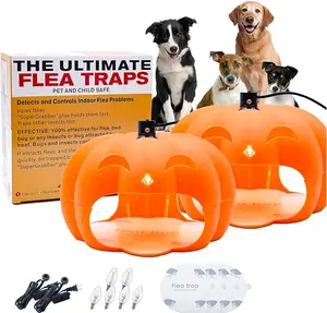 Flea Traps for Inside Your Home, Flea Killer Trap Indoor Natural Safe Pest Control Trapper House Sticky Insect Killer with Light & Switch, Bed Bug Trap Safe for Kid & Pet, 2 Packs Pumpkin