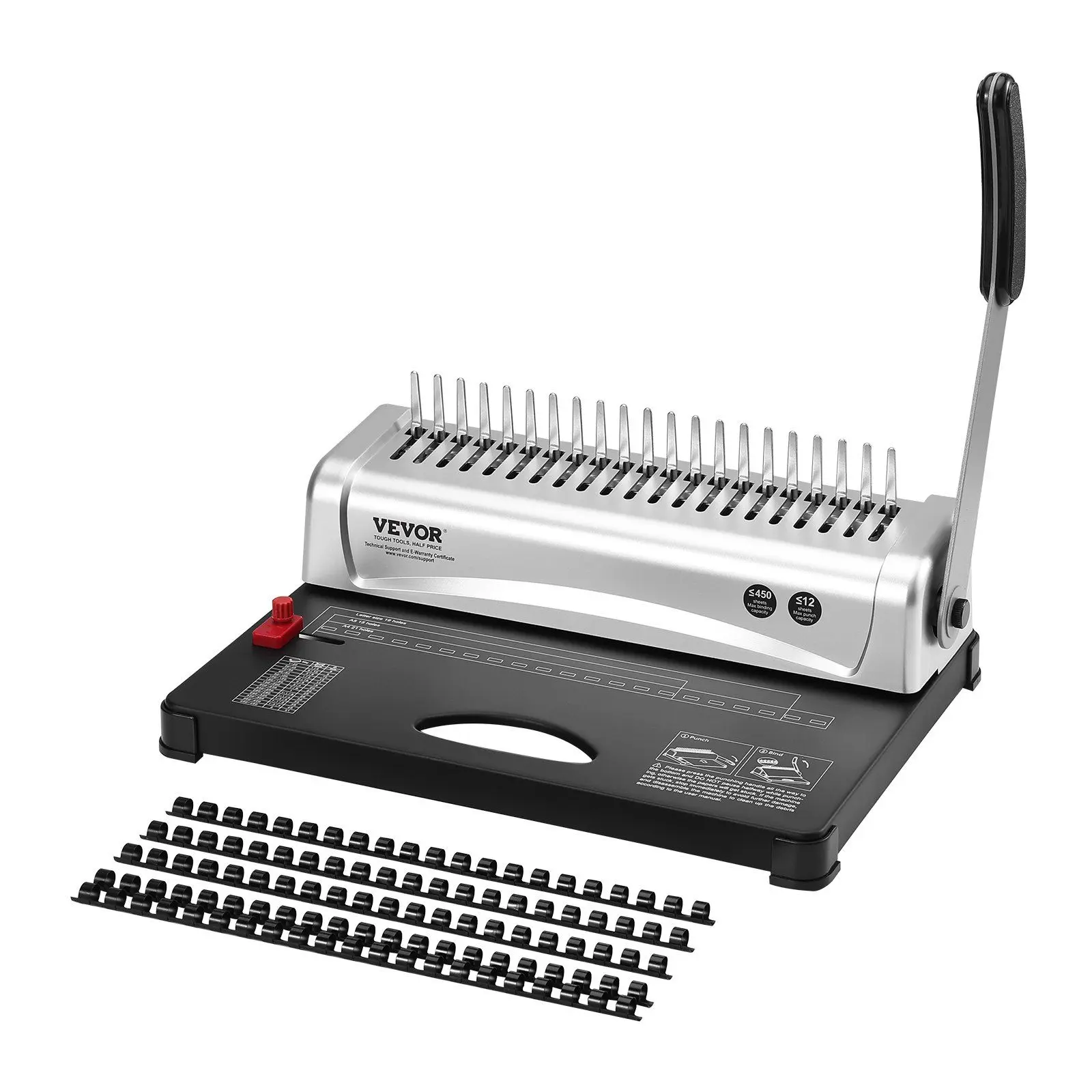 Spring new arrivals Binding Machine, Comb Binding Machine 21-Holes Binding 450 Sheets, Book Binder Machine with 100 PCS 3/8'' Comb Binding Spines, for Letter Size, A4, A5