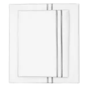 Grey Lines Embroidered Sheet Set (Fitted, Flat, & Pillow Cases)