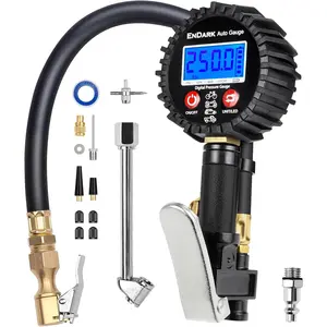 Tire Pressure Gauge with Inflator: 250 PSI Gun with 360 °   Air Chuck & Extended Hose and Quick Connect Coupler