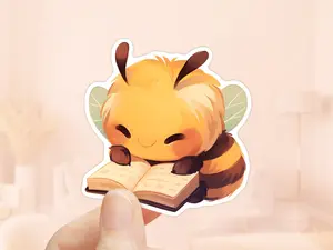 Cute Bumblebee Reading Sticker, Bee Stickers, Waterproof Vinyl, Book Lovers Gifts, Kindle Stickers, Reader Gift Sticker, Bee lovers
