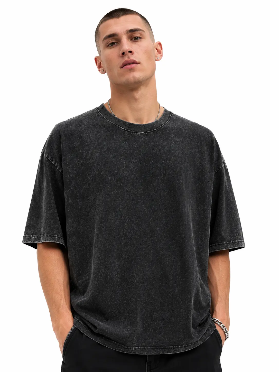 Heavyweight Washed T-Shirt for Men, Oversized Baggy Fit, Plain Cotton-Feel Round Neck Streetwear Top, Loose, Menswear, Tshirt, Loose-Fit, Basic, Tee, Soft, Classic, Fabric, Jeans, Stylish, Relaxed, Holiday