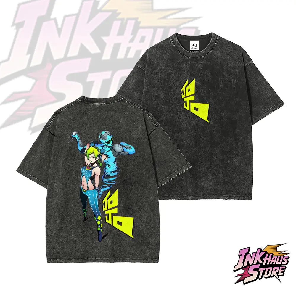 JoJo Part 6: Stone Ocean | Jolyne Cujoh x Stone Free Retro--Short Sleeve Cotton Unisex Retro wash Tee
