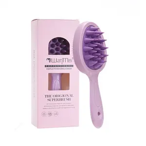 Double-Sided Shampoo & Scalp Massage Hair Brush, Wheat Straw Wet & Dry Detangling Brush with Soft Silicone Scalp Scrubber, Portable Hair Care Brush for Smoothing, Cleaning and Daily Hair Care for Women, Detangler Brush, Travel Hairbrush