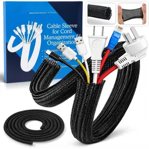 Management Sleeve & Cord Organizer for Desks - Wire Management Cover to Wrap & Protect  Cables for Computers, TV & Electronics - 10 ft x 0.5"