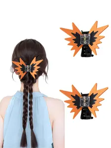 Ladies' autumn and winter sweet patchwork butterfly-shaped hair grips, 2-piece set, suitable for daily use and party gatherings, fashionable and trendy, easy-matching item