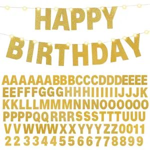112 Pcs DIY Letter Custom Banner Glitter Customizable Banner Kit Including 107 Letters and Numbers 3 Rope for Valentine Birthday Party(Gold)