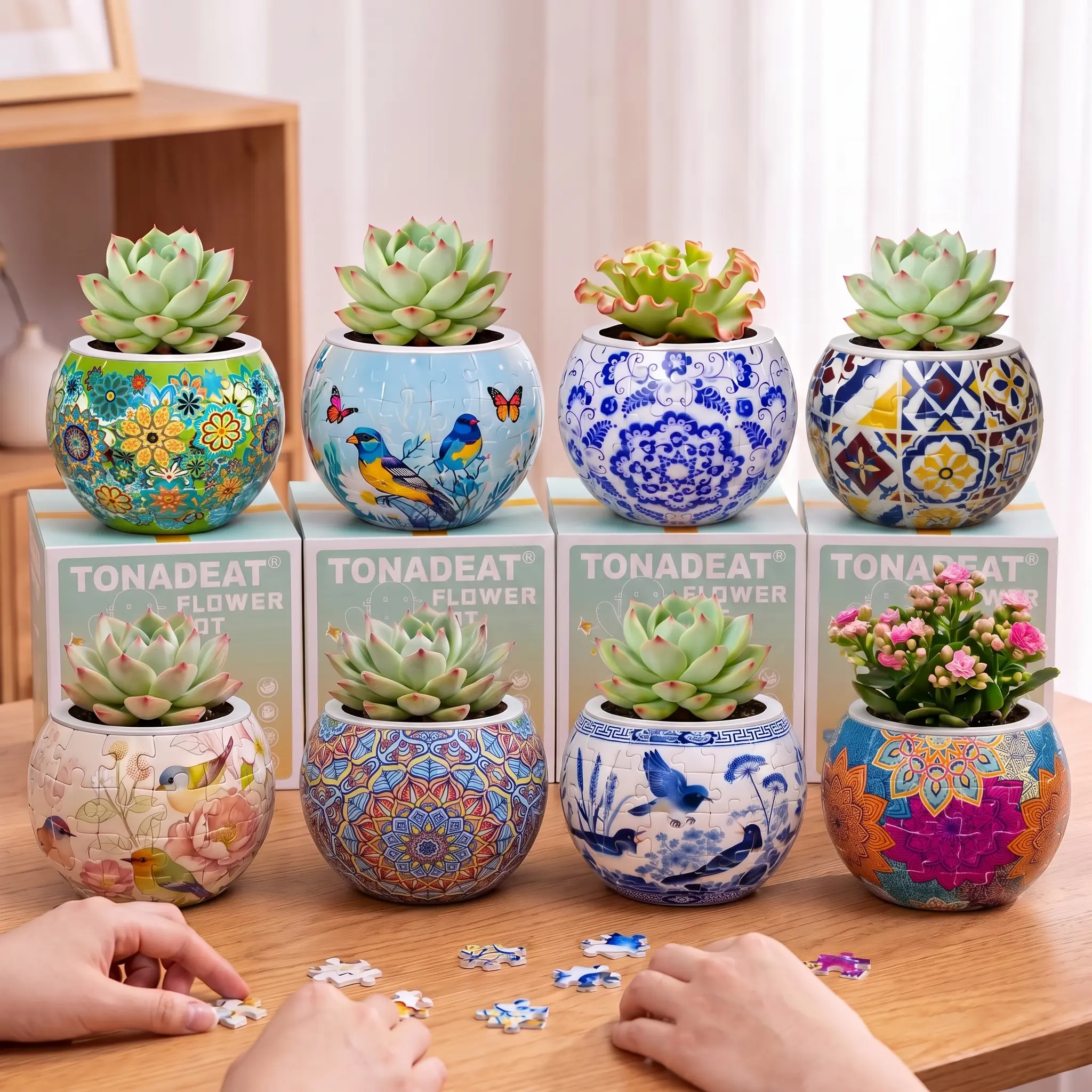TONADEAT 3D Puzzle Planter 80 Pieces - Flower Pot DIY Succulent Planter Craft Kit for Kids & Adults Ages 12+, Family Jigsaw Puzzle Activity, Spherical Plant Pot Desk Decor, Gifts for Plant Lovers