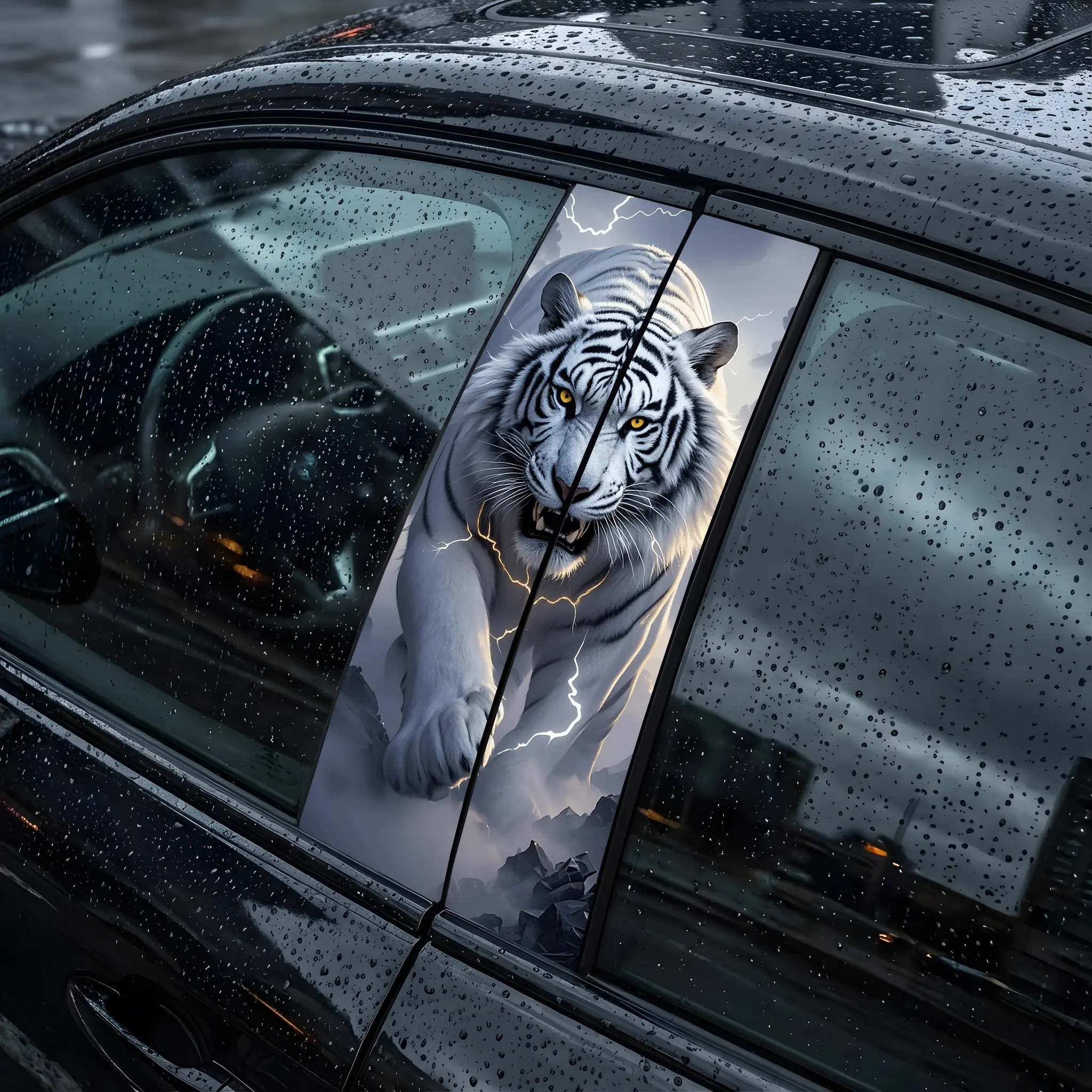 White Tiger Car Door Trim Sticker Vinyl Car B-pillar Stickers and Decals Personalized Creative Waterproof Window Funny Decoration Truck Stickers Stylish Car Merch Car Accessories