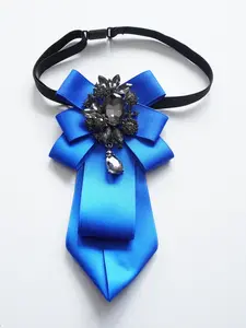 French Bow Tie, Elegant Rhinestone Lapel Flower, Perfect for Dates and Parties, Solid Pattern, Regular Width, 1 Piece