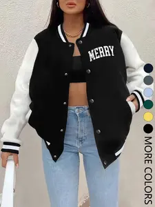 New Women's Baseball Jacket Fall Winter, Creative Letter Print, Casual Sporty Coat, Comfortable Versatile Jacket, Multiple Trend Colors