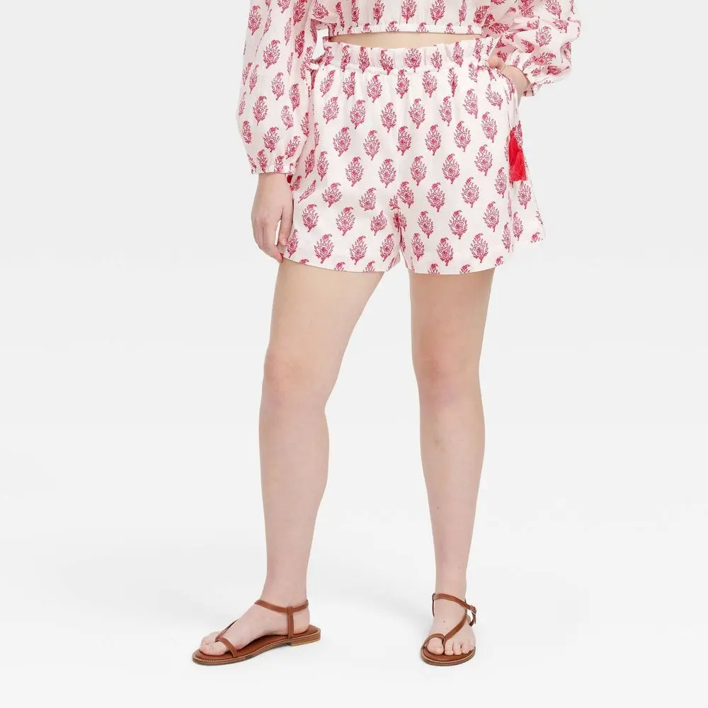 Women's Bouquet Side-Tie Elastic-Fit Casual Beach Pull-On Bottom Shorts, Roller Rabbit Style, Lightweight