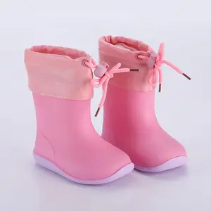 Kids Rubber Rain Boots for Girl Non-slip Boots Baby  Boys Waterproof Water Shoes Warm Children Rainboots Removable cotton cover
