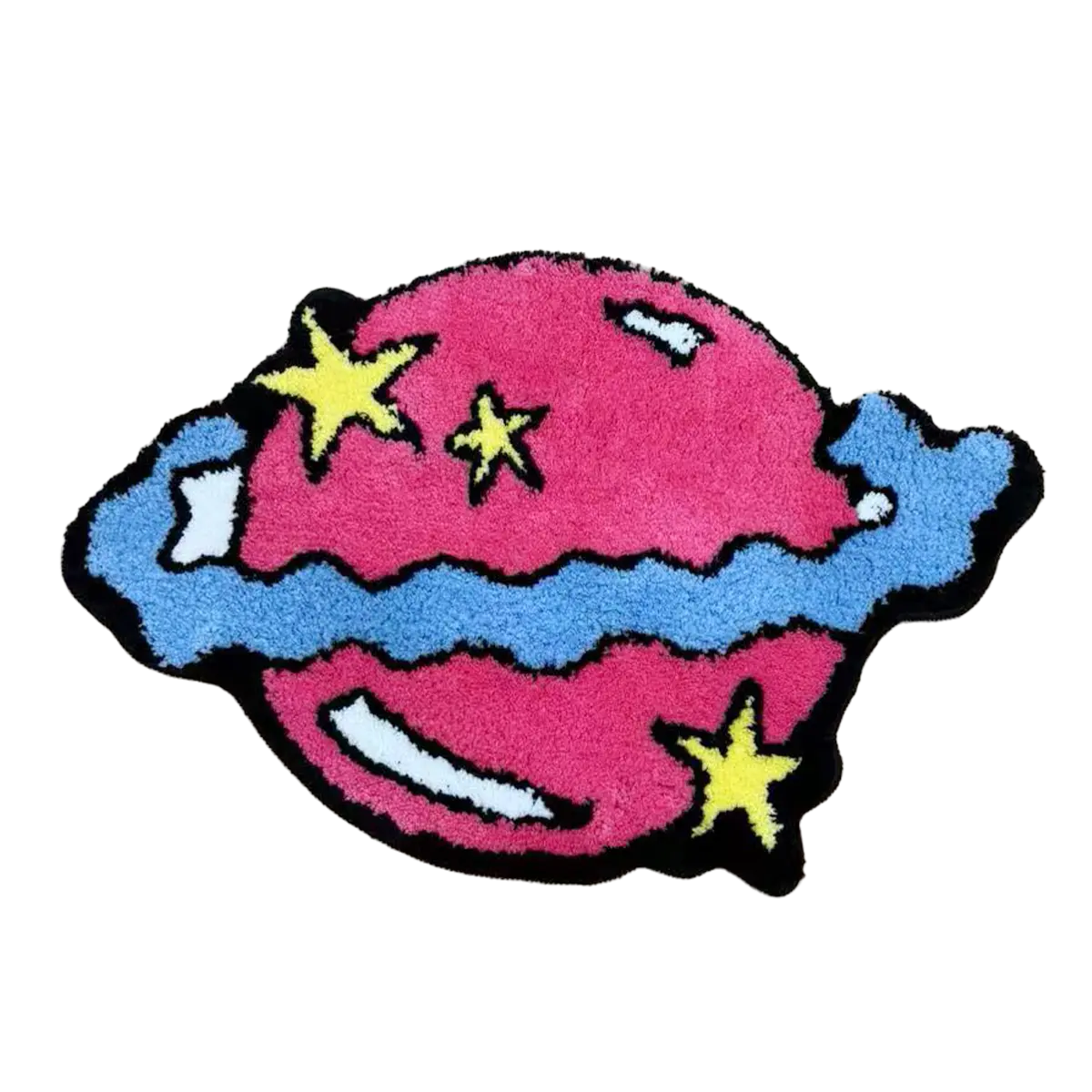 Cartoon Planet Tufted Rug, Pink & Blue Starry Design Soft Plush Floor Mat, Non-Slip Washable Entryway Carpet for Kids Bedroom, Fun Space Themed Home Decor Soft Fluffy Rug Decorative Rug