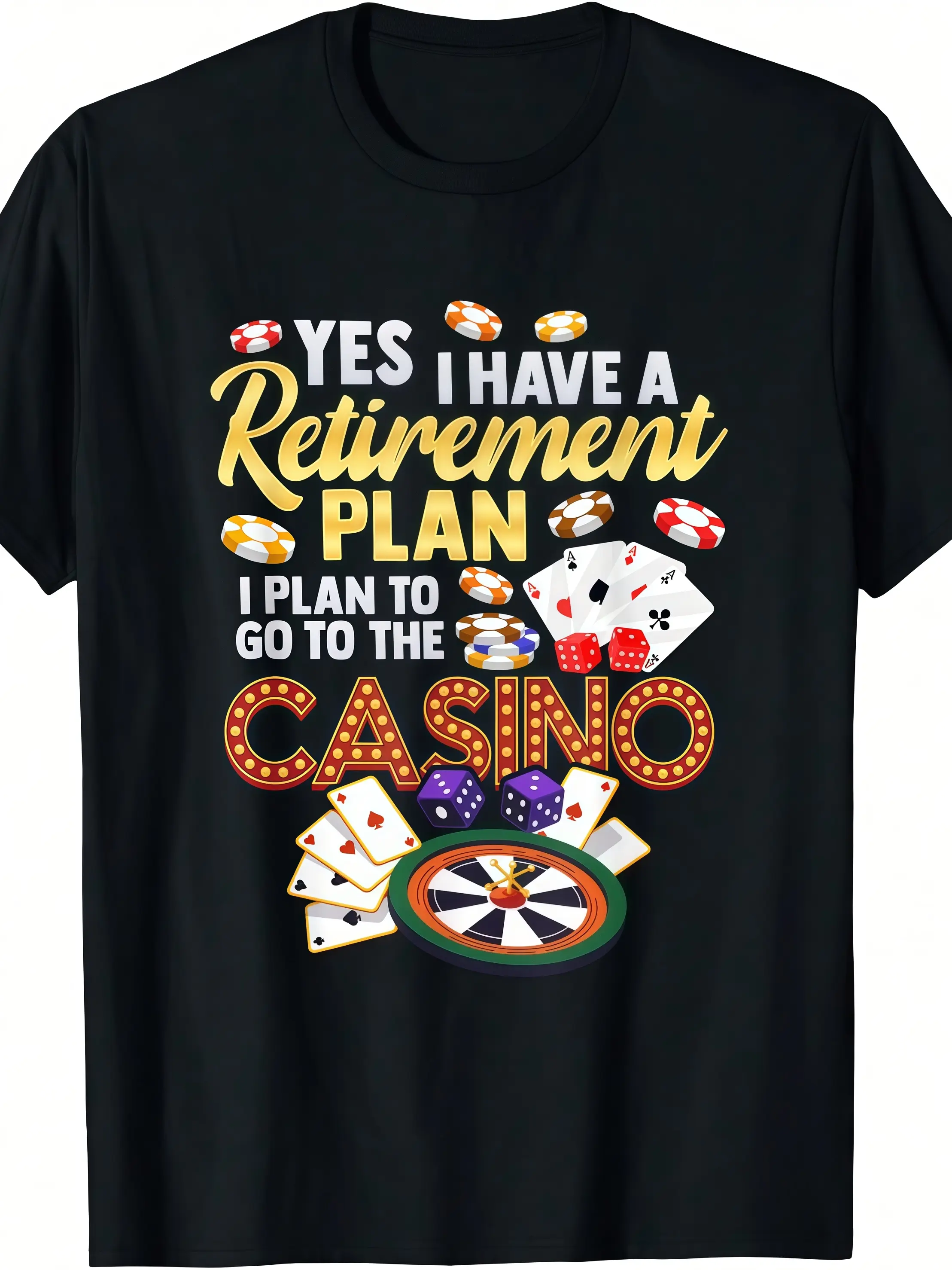 Las Vegas Casino Retirement Graphic T-Shirt, Gambler Lucky Poker Slot Machine Gambling Tee, Unisex Casual Cotton Short Sleeve Shirt, Gift For Casino Lovers