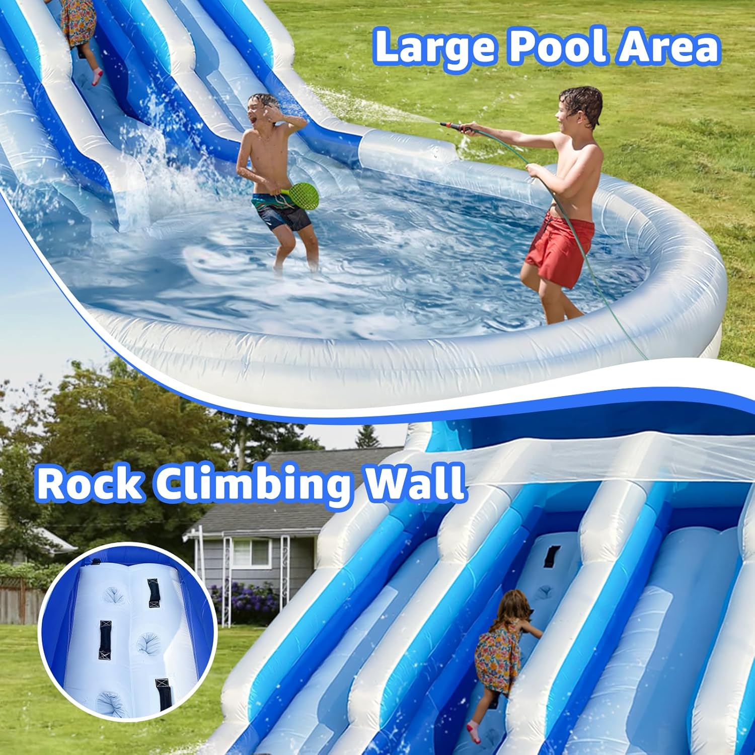 Large Inflatable Water Slide Swimming Pool Play Center Triple Water Slides & Lightweight Premium Water Slide Bounce House 20.6x9.5x9.3Ft,Wet Dry Use for Backyard Party (with Blower)