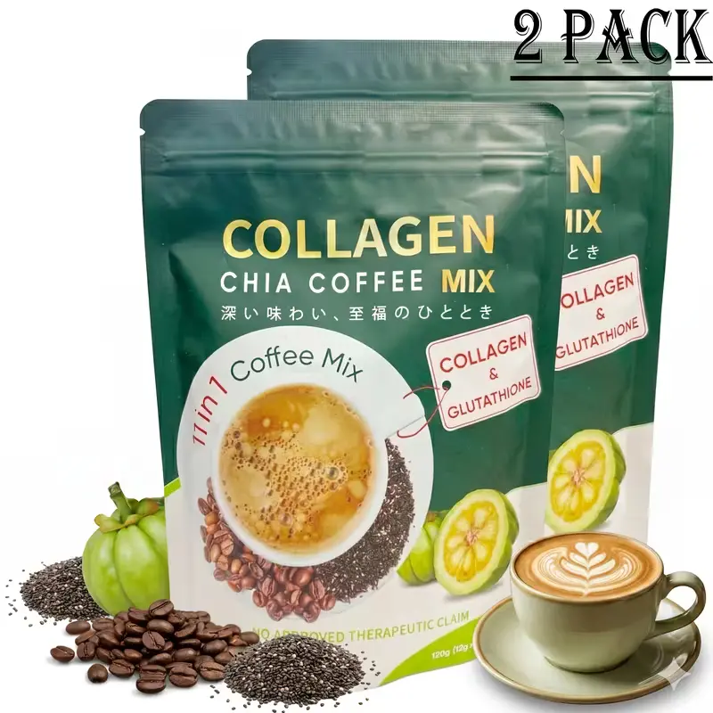 10/20 Pcs Instant Coffee Mix with Collagen & Chia Seeds, 11-in-1 Sugar-Free Coffee Beverage, Goji Berry Blend, 12g Sachets