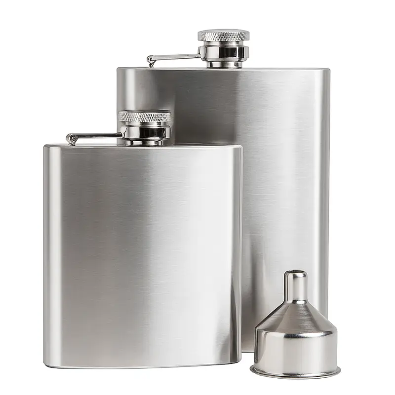 ASR Outdoor 2pc Stainless Steel Flask and Funnel Set for Hiking Camping Outdoor Gear 6oz & 8oz Portable Durable Mess-Free Filling Leak-Proof Design
