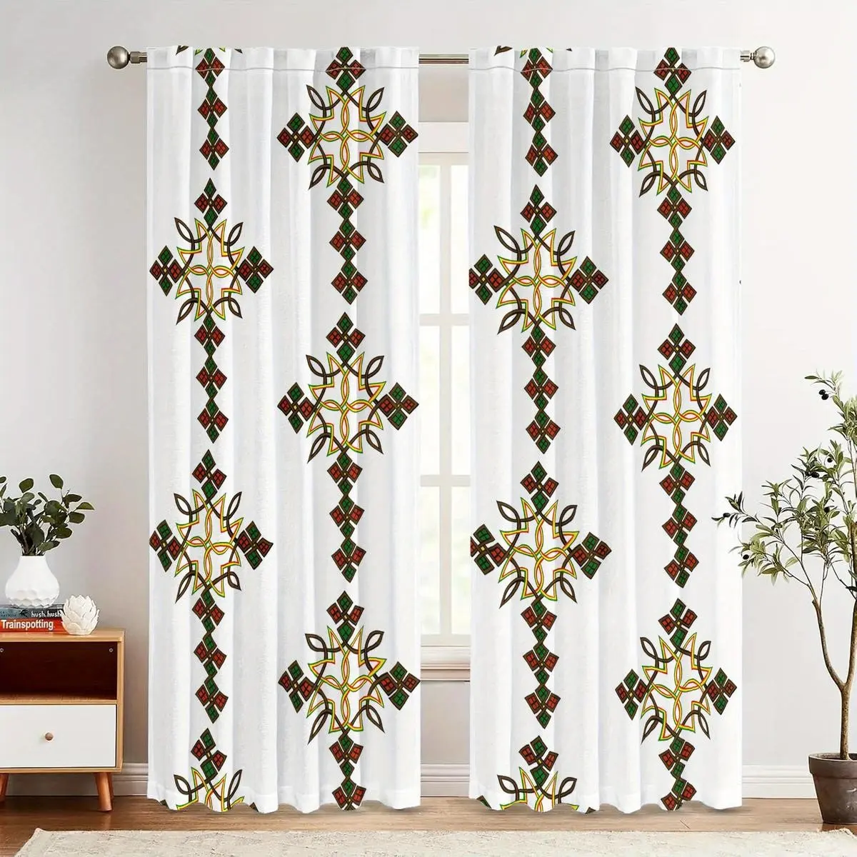 Modern Geometric Triangle Pattern Curtains, High-Definition Digital Print, Fade Resistant, Easy Care, Polyester Fabric, Living Room Drapes