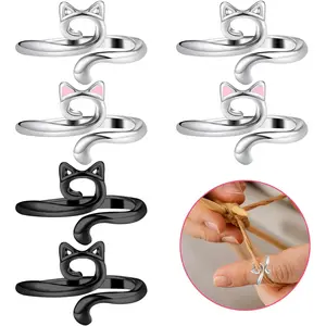 6 count Crochet Rings for Tension Cute  Ring Adjustable Crochet Ring for Finger Metal Open Yarn Guide Crochet Rings Braided Faster Knitting Accessories for Crochet Mother Grandma Gifts
